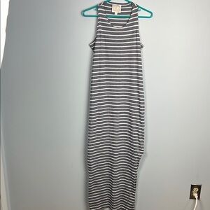 STS Sail to Sable medium textured striped side slit sleeveless maxi dress